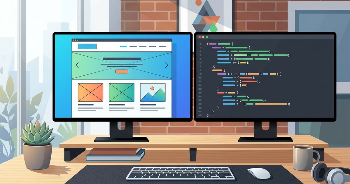 Ilustrasi perbandingan website lama yang lambat dan website baru yang modern dan cepat